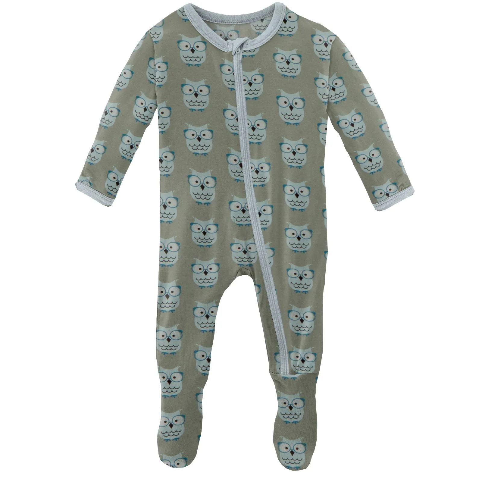 KicKee Pants Silver Sage Wise Owls Footie with Zipper