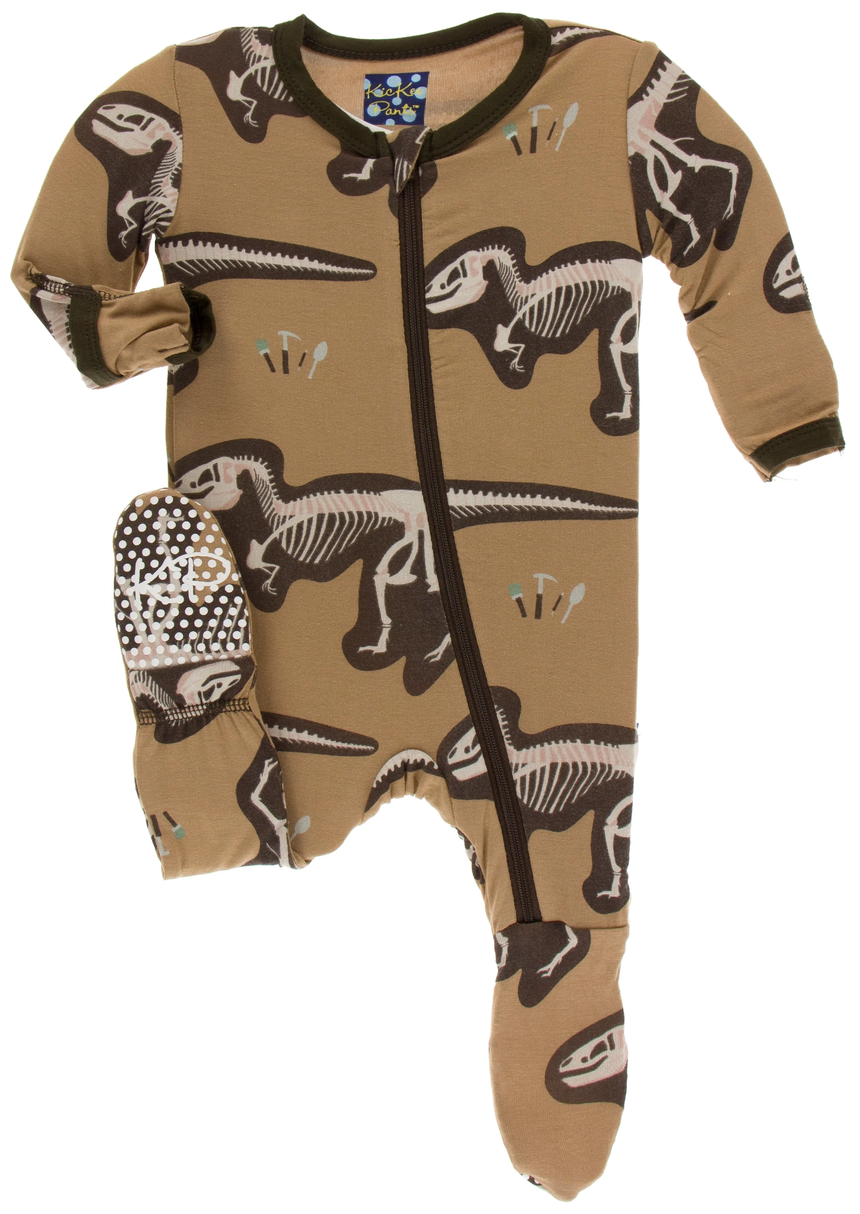 KicKee Pants Tannin T-Rex Dig Footie with Zipper