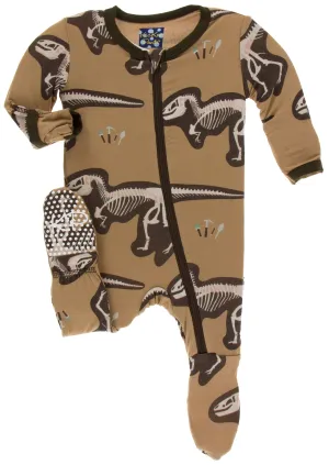 KicKee Pants Tannin T-Rex Dig Footie with Zipper