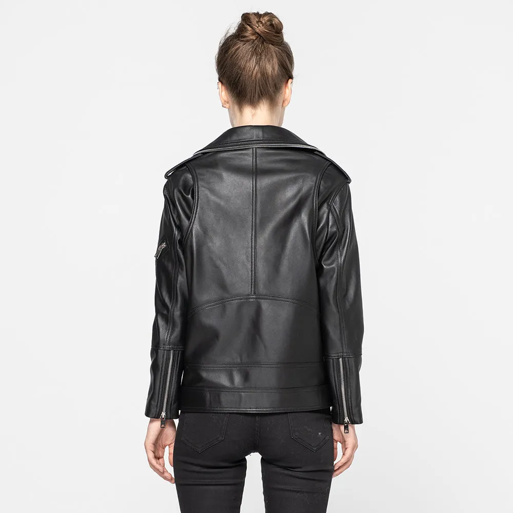 Lady Genuine Sheepskin Leather Black New Style Leather Coat