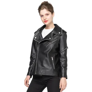 Lady Genuine Sheepskin Leather Black New Style Leather Coat