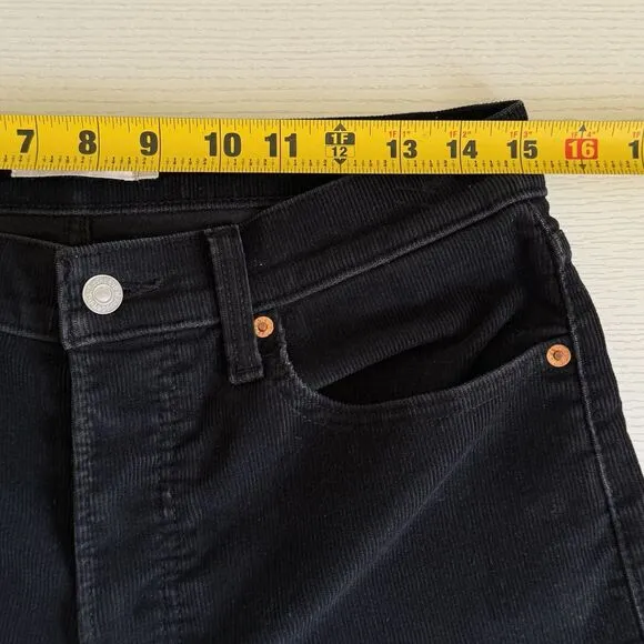 Levi's Wedgie Straight Fit Corduroy Pants Women 30 Black Button Fly Stretch