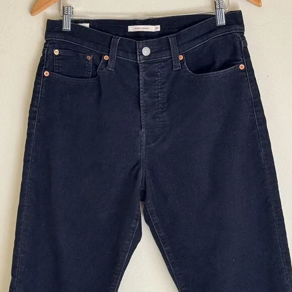 Levi's Wedgie Straight Fit Corduroy Pants Women 30 Black Button Fly Stretch