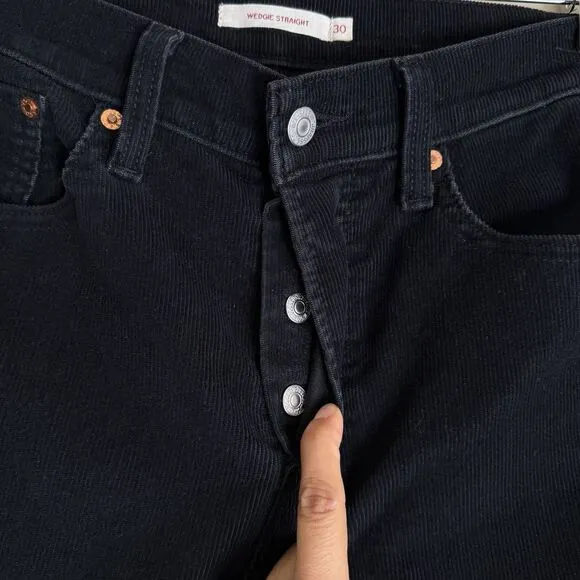 Levi's Wedgie Straight Fit Corduroy Pants Women 30 Black Button Fly Stretch