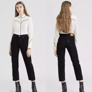 Levi's Wedgie Straight Fit Corduroy Pants Women 30 Black Button Fly Stretch