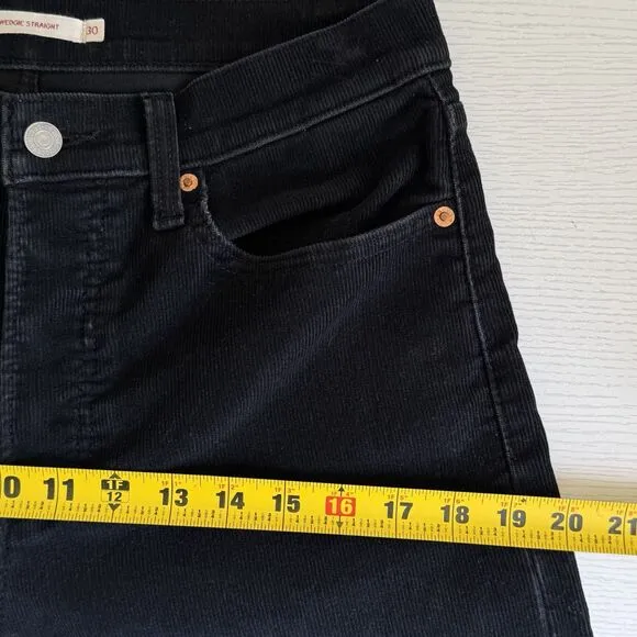 Levi's Wedgie Straight Fit Corduroy Pants Women 30 Black Button Fly Stretch