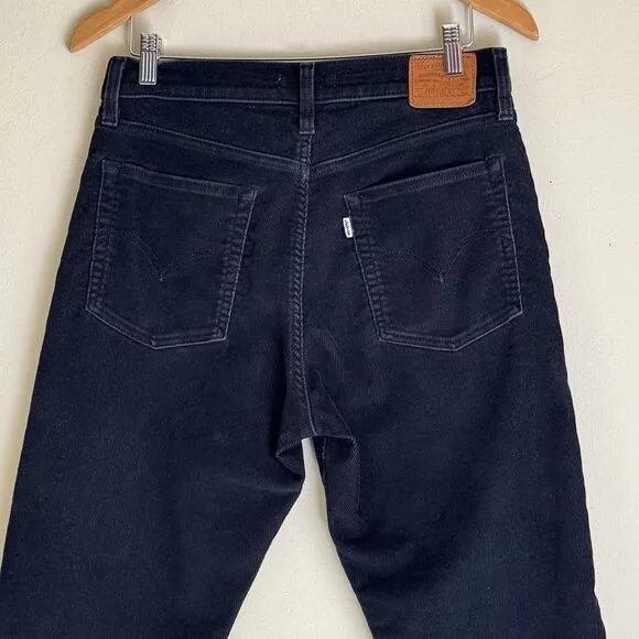 Levi's Wedgie Straight Fit Corduroy Pants Women 30 Black Button Fly Stretch
