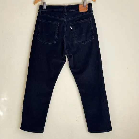 Levi's Wedgie Straight Fit Corduroy Pants Women 30 Black Button Fly Stretch
