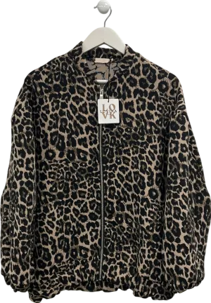 Lovika Brown Leopard Print Bomber Jacket One Size