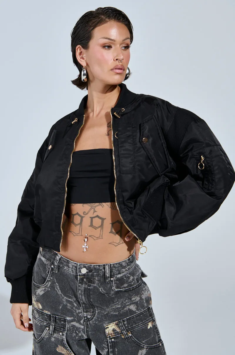 LUCKY ME ASYMMETRICAL BOMBER IN BLACK