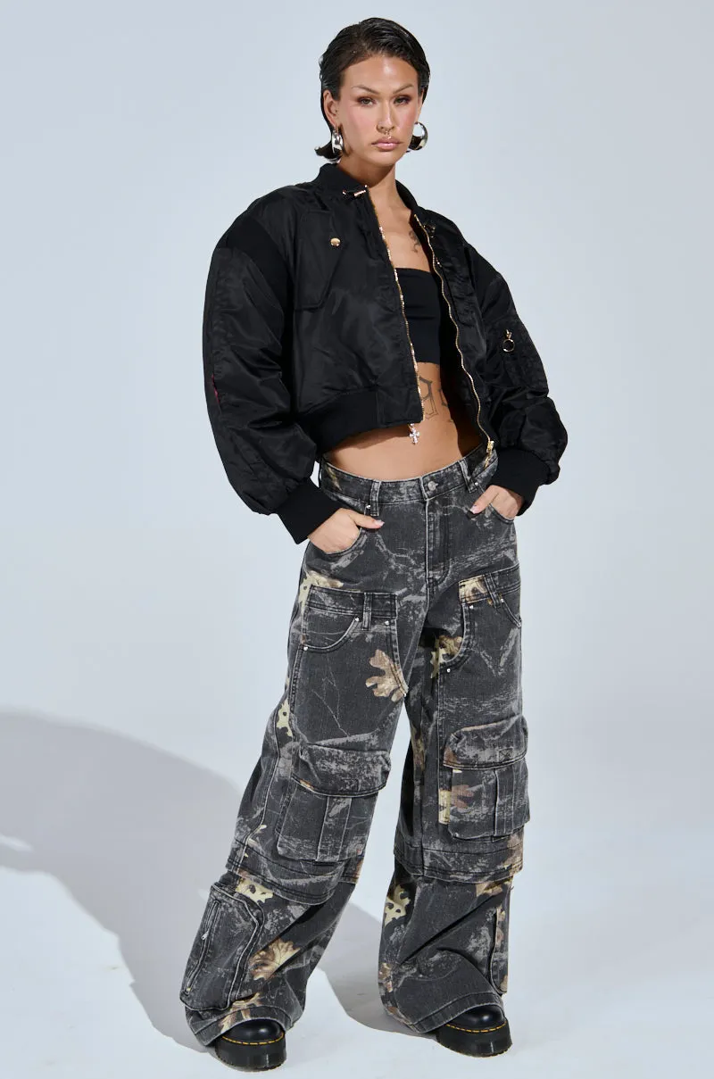 LUCKY ME ASYMMETRICAL BOMBER IN BLACK