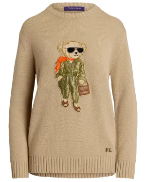 Lux Tan Cashmere Aviator Bear Sweater