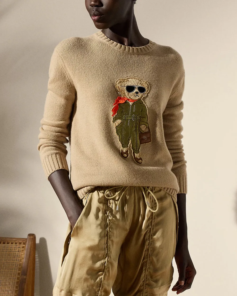 Lux Tan Cashmere Aviator Bear Sweater