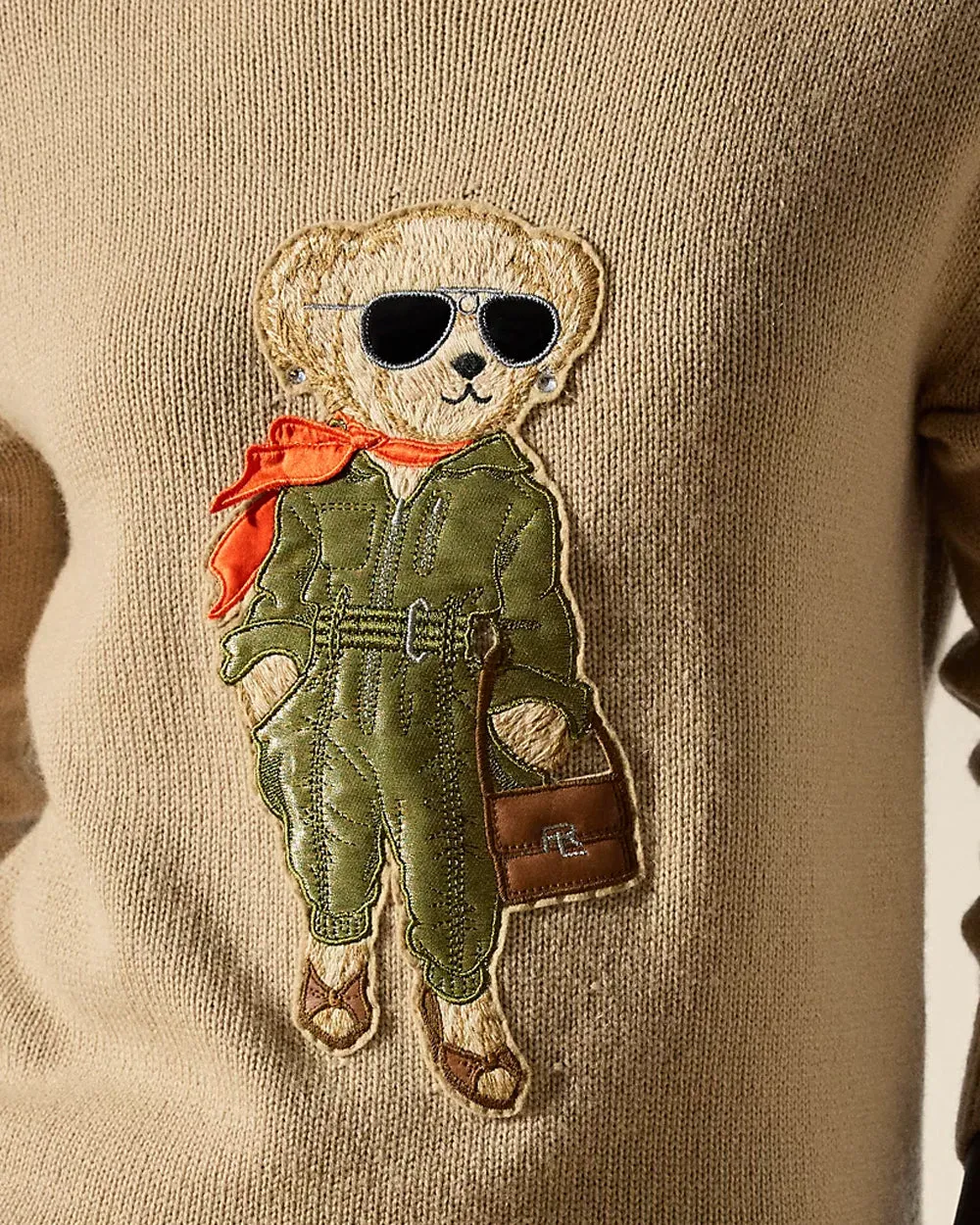 Lux Tan Cashmere Aviator Bear Sweater