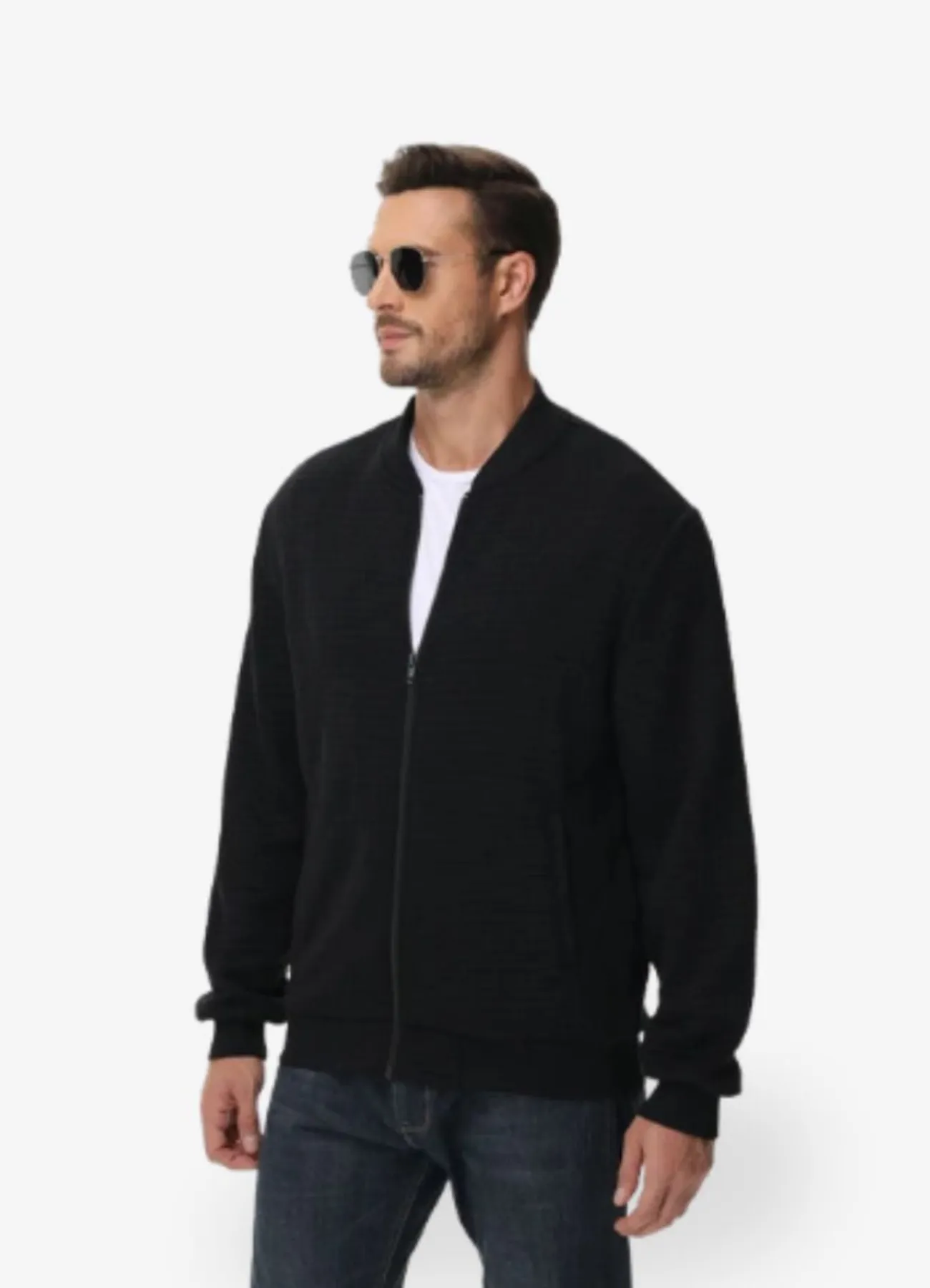 Men's zip-up bomber jacket casual everyday wear - stylish soft fabric with functional pockets