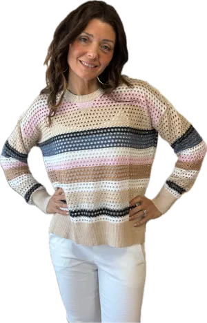 Minnie Rose Striped Mesh Sweater
