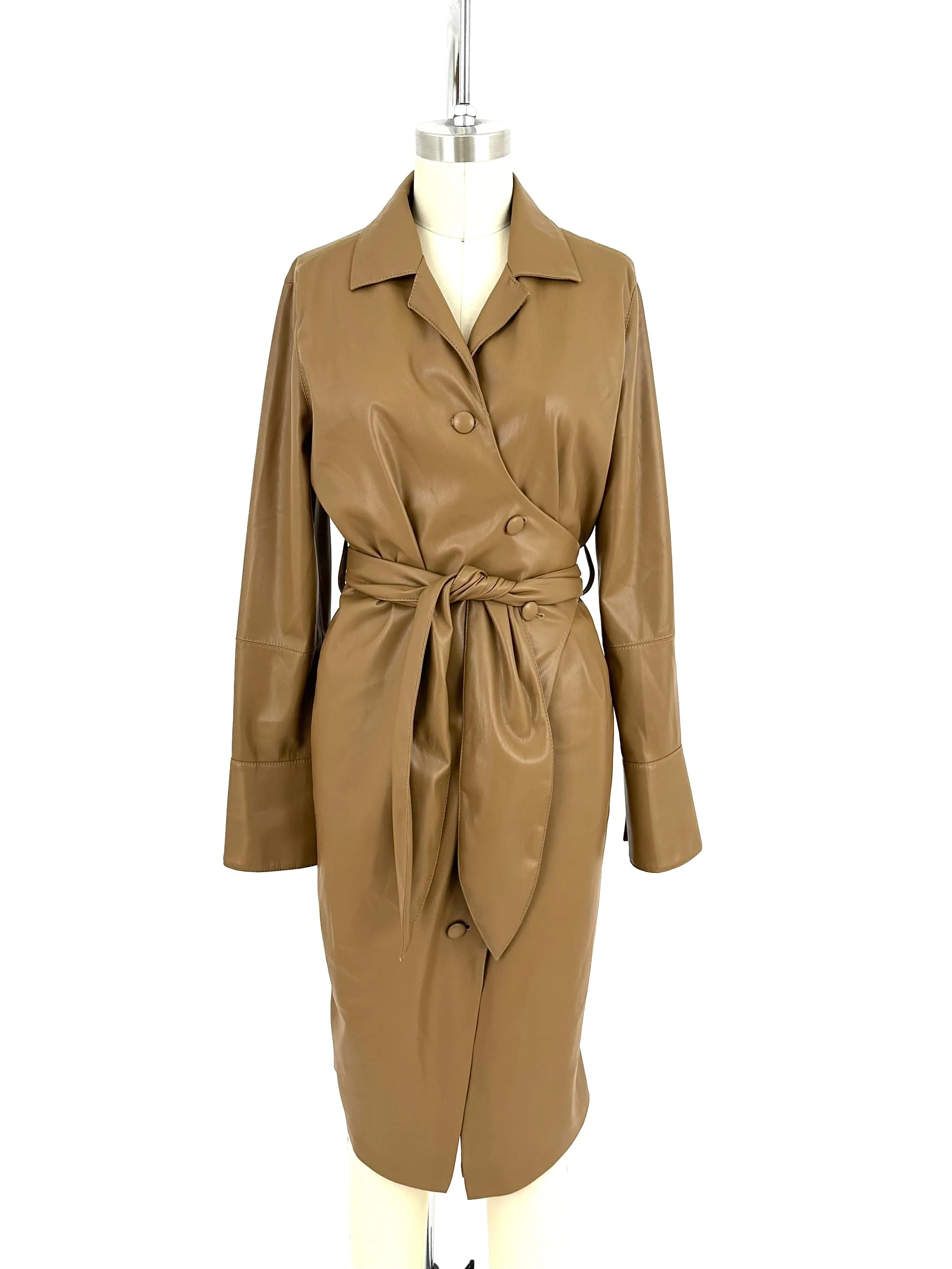 Nanushka Okobor Alt-Leather Wrap Dress