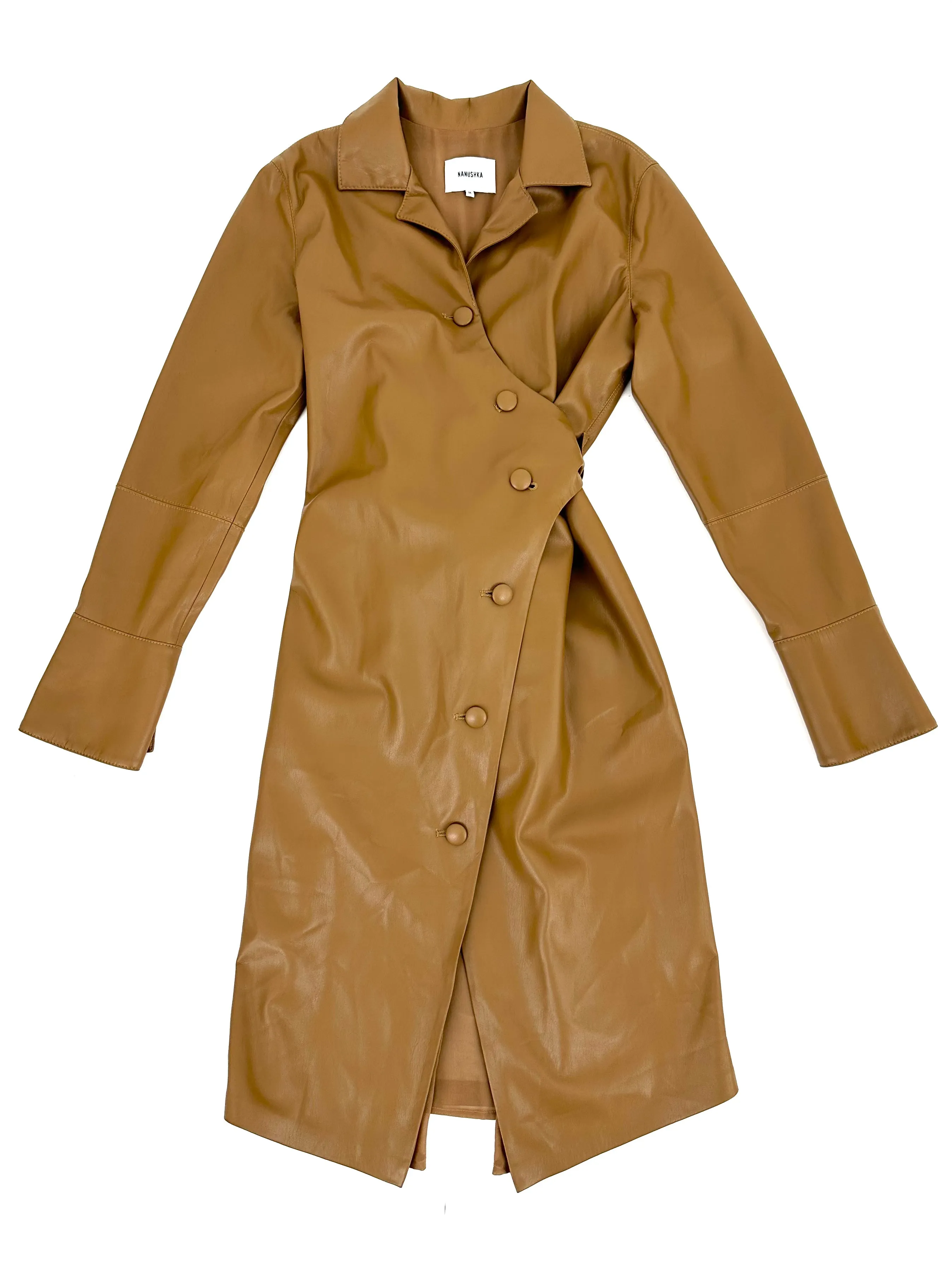 Nanushka Okobor Alt-Leather Wrap Dress