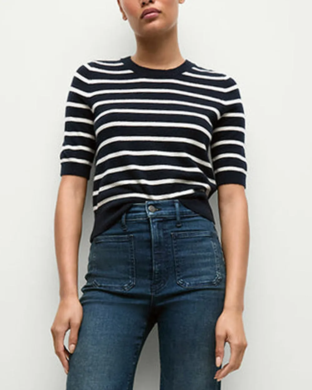 Navy and White Shana Cashmere Sweater