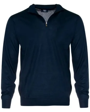 Navy Cashmere Fine Gauge Quarter Zip Sweater
