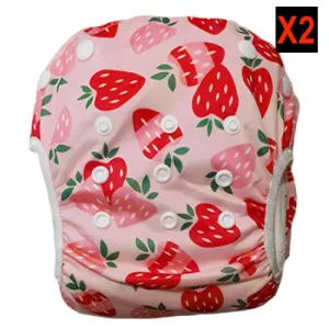 New 2 PACK Babygoal Baby Reusable Swim Diapers,Washable and Adjustable Snaps Grow with your child for Babies 0-3 Years, Great for Swim Lessons, Pool or Beach! Strawberry! Retails $22