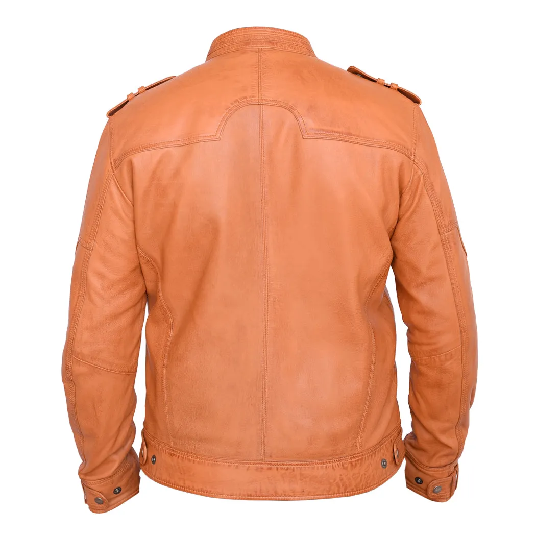 New Mens Genuine Sheep Skin Leather Fashion Jacket Brown 4 Zipped chest Pocket