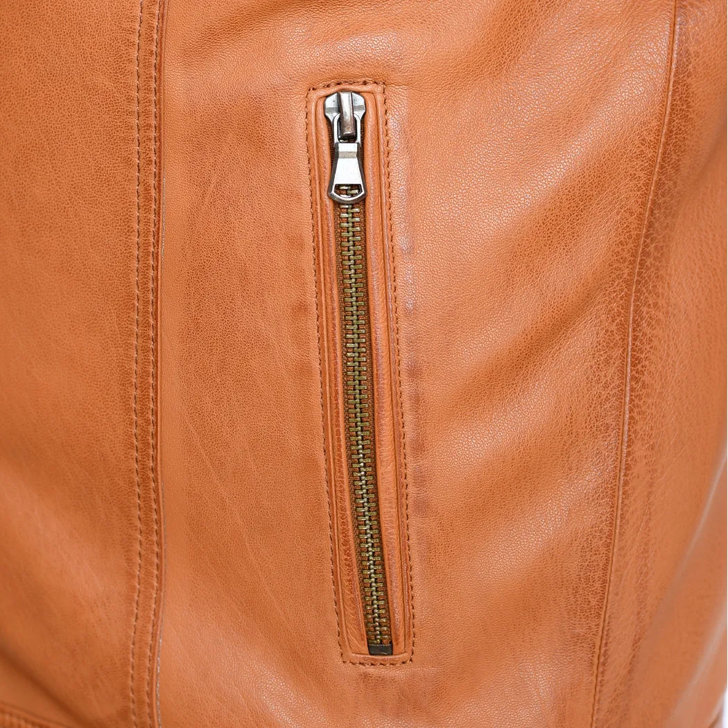 New Mens Genuine Sheep Skin Leather Fashion Jacket Brown 4 Zipped chest Pocket