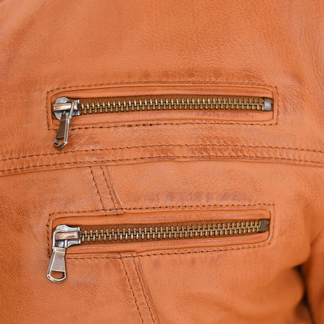 New Mens Genuine Sheep Skin Leather Fashion Jacket Brown 4 Zipped chest Pocket
