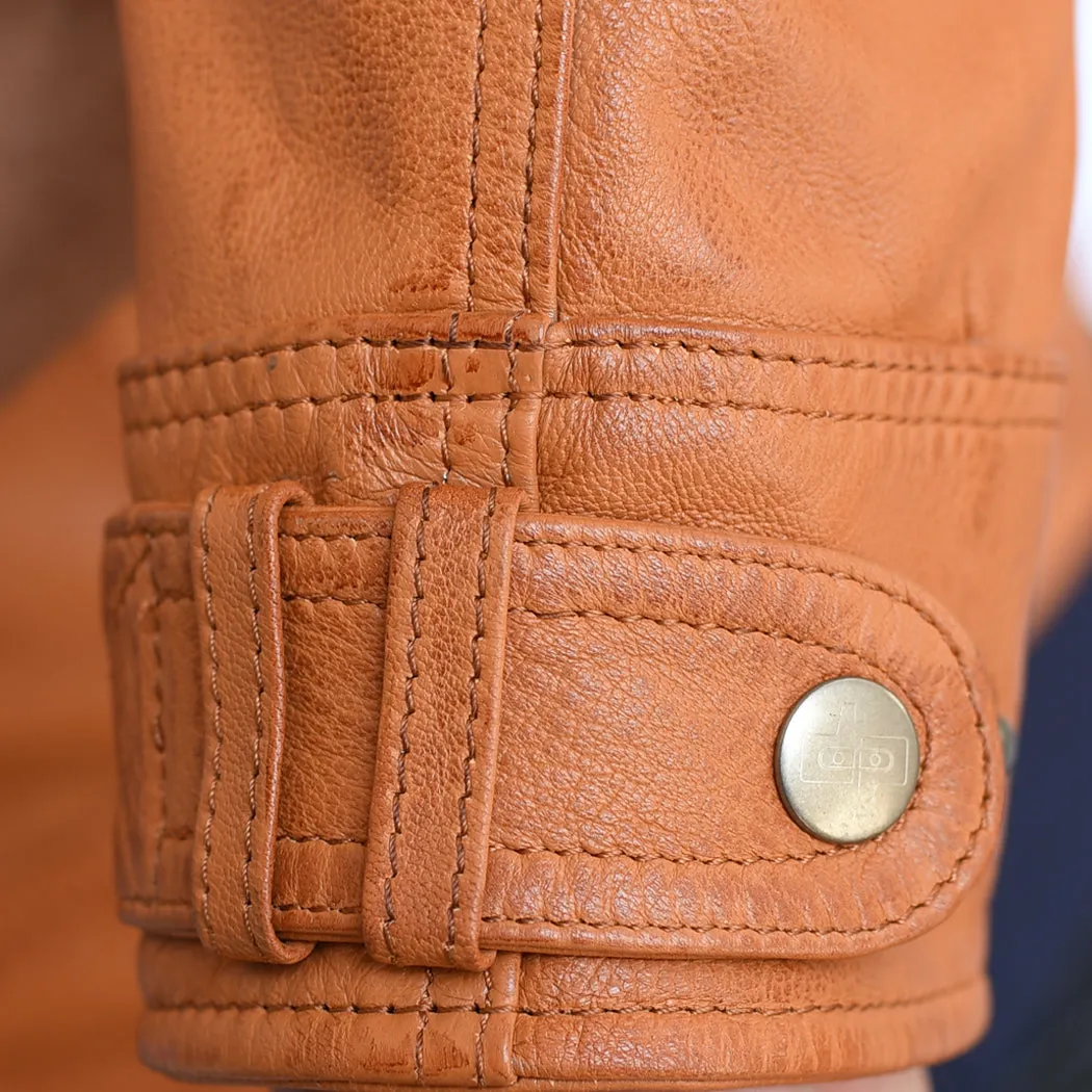 New Mens Genuine Sheep Skin Leather Fashion Jacket Brown 4 Zipped chest Pocket