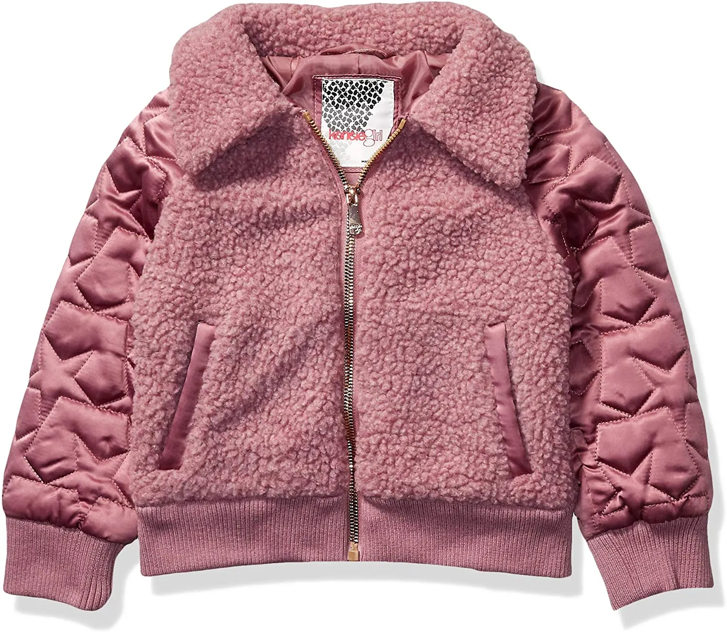 New Nordstrom Kensie - Girl's Outerwear Girls' Little Teddy Bomber Jacket in Rosa, super chic & cute, Sz 6X!