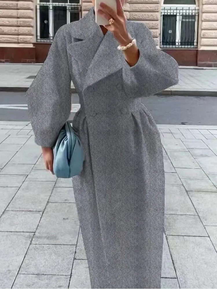 New Women's Loose Coat – Lapel Double-Breasted Long Sleeve Winter Trench Jacket