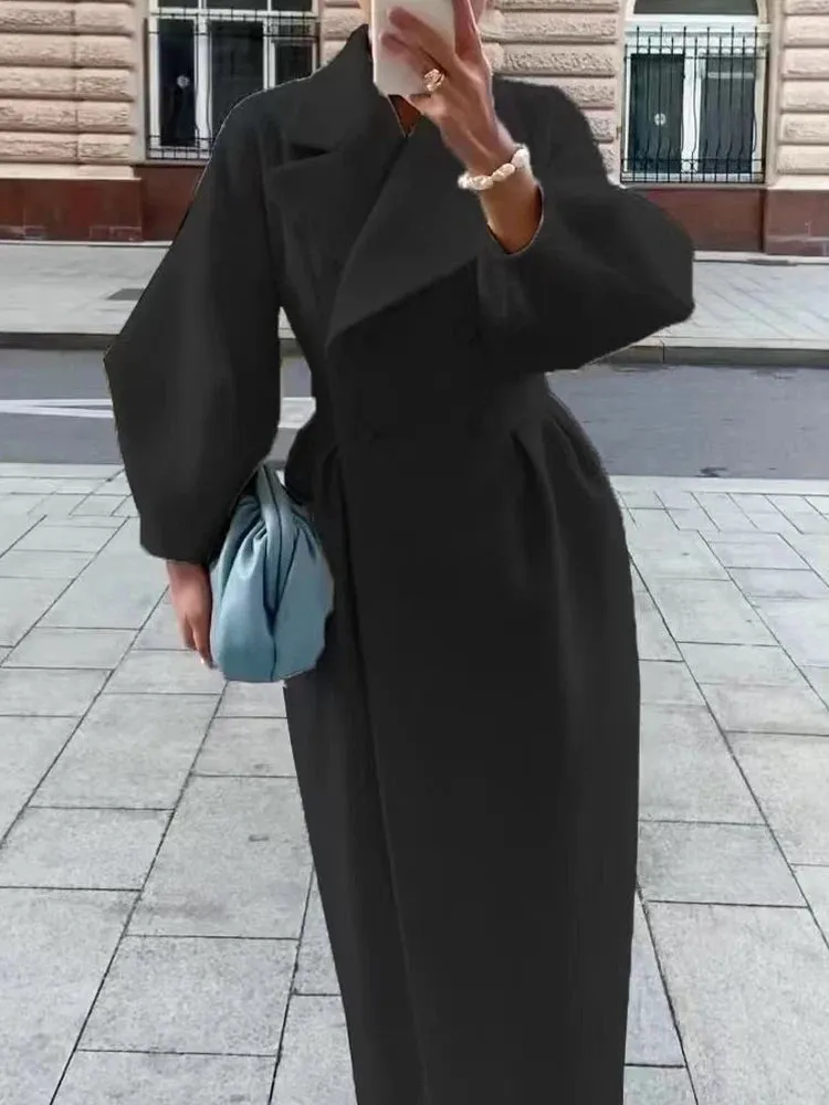 New Women's Loose Coat – Lapel Double-Breasted Long Sleeve Winter Trench Jacket