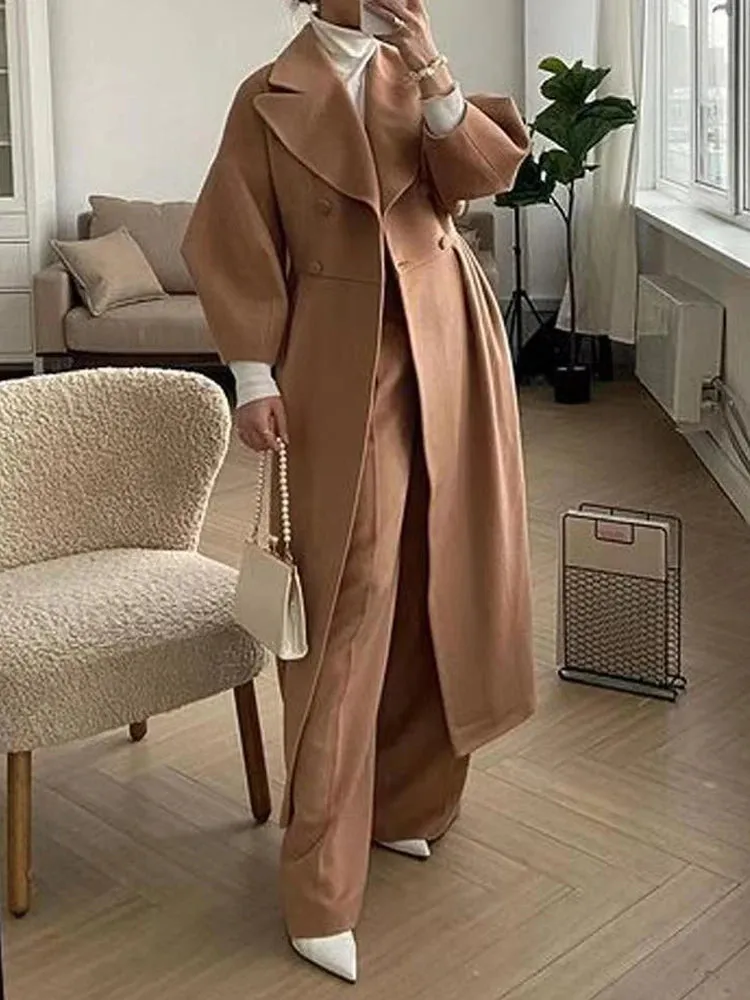 New Women's Loose Coat – Lapel Double-Breasted Long Sleeve Winter Trench Jacket