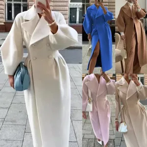 New Women's Loose Coat – Lapel Double-Breasted Long Sleeve Winter Trench Jacket