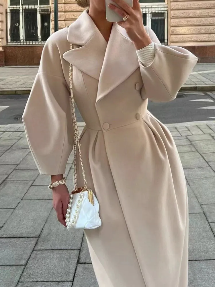 New Women's Loose Coat – Lapel Double-Breasted Long Sleeve Winter Trench Jacket