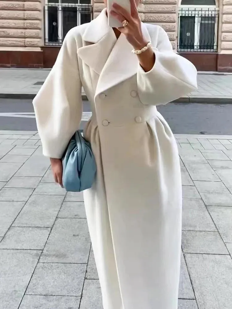 New Women's Loose Coat – Lapel Double-Breasted Long Sleeve Winter Trench Jacket