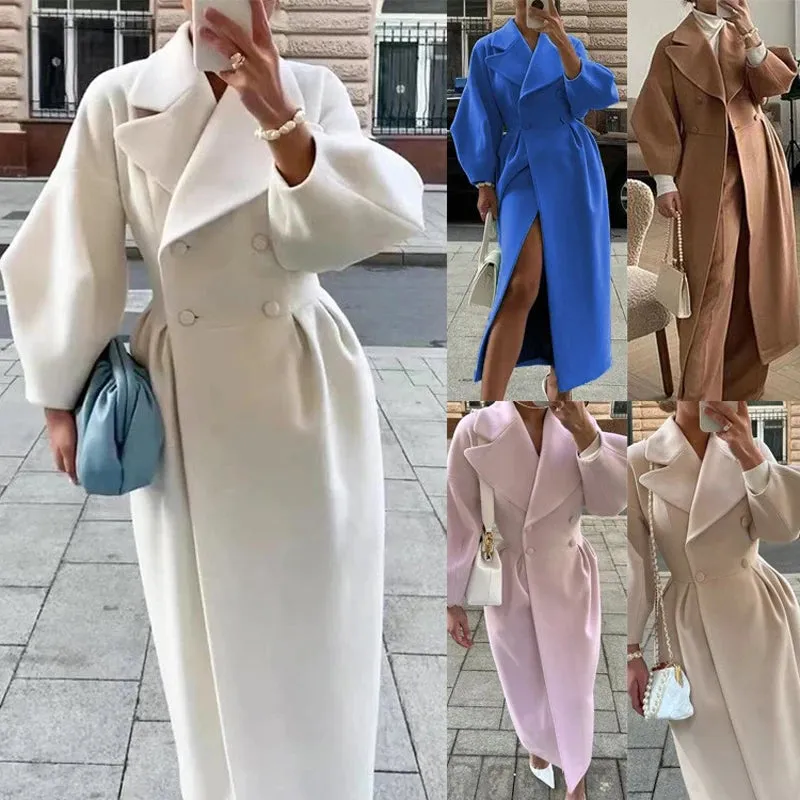 New Women's Loose Coat – Lapel Double-Breasted Long Sleeve Winter Trench Jacket