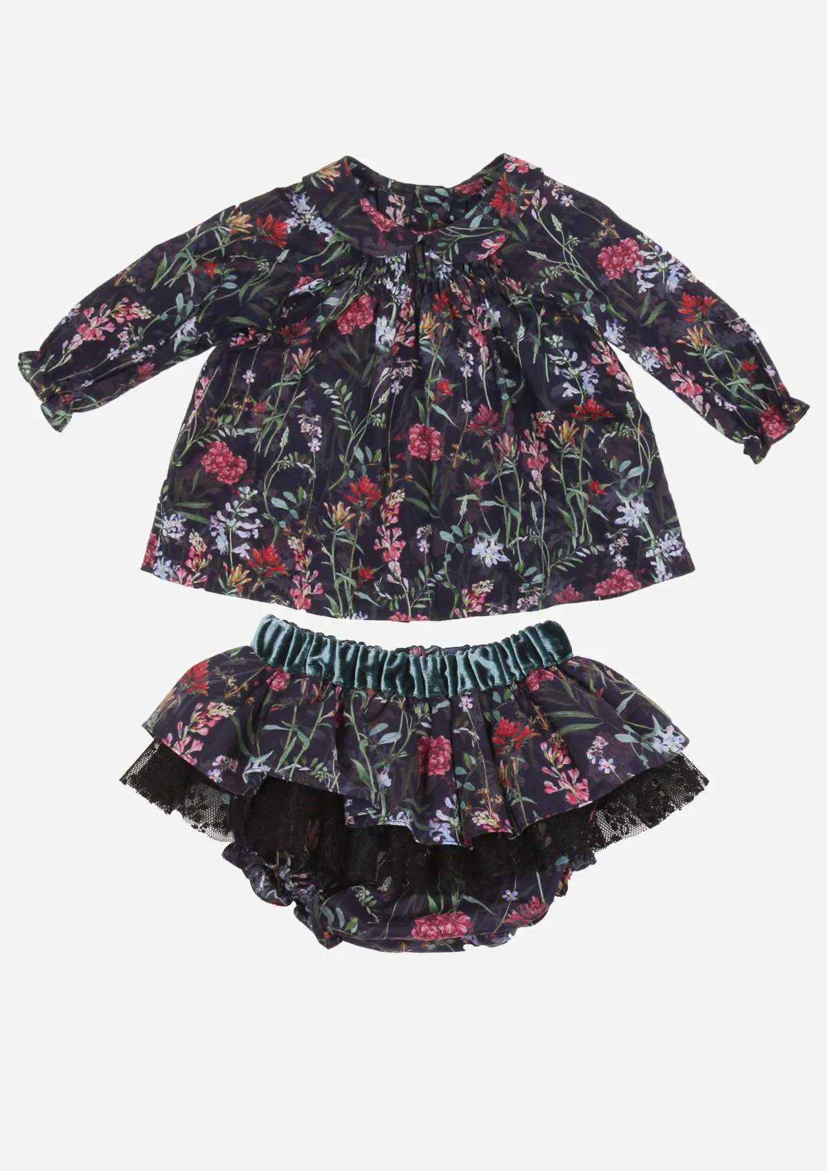 Petite Collar Center Smocked Top, Ink Floral