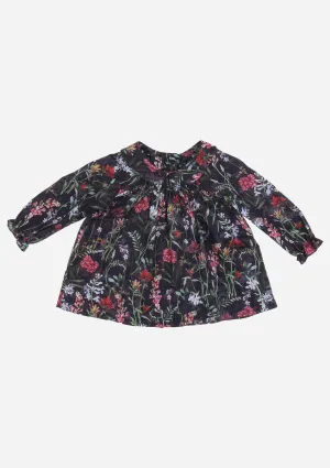 Petite Collar Center Smocked Top, Ink Floral