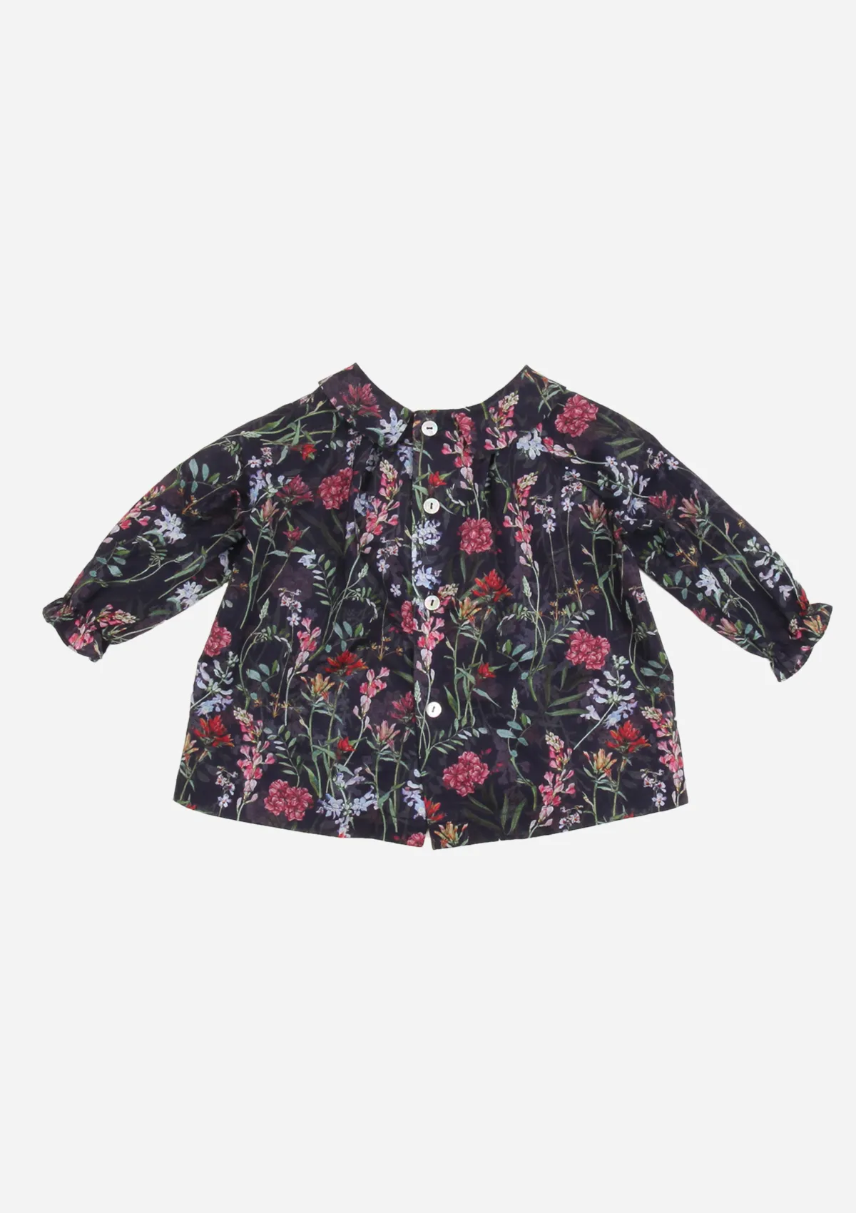 Petite Collar Center Smocked Top, Ink Floral