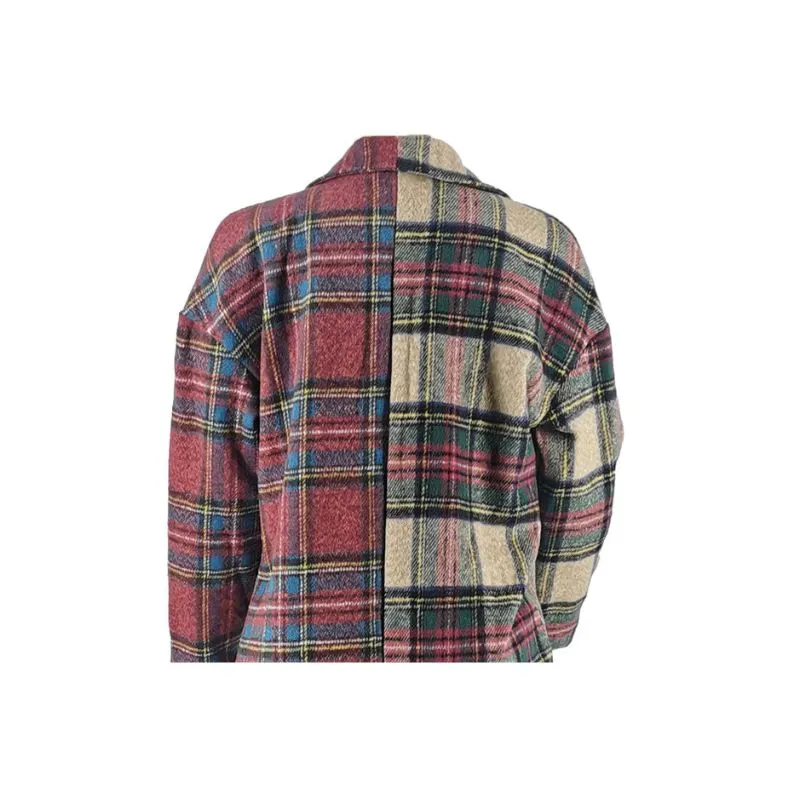 Plaid Patchwork Woolen Coat