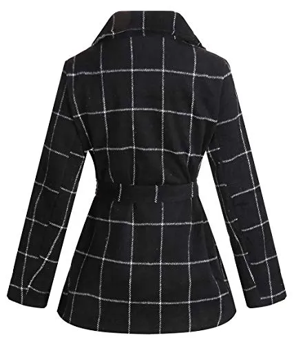 PLREOSEVNTE Women's Turn Down Collar Grid Coat