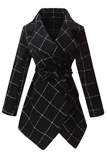 PLREOSEVNTE Women's Turn Down Collar Grid Coat