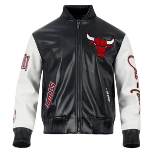 Pro Standard NBA CHICAGO BULLS CITY SIGNATURE MEN'S LEATHER VARSITY JACKET (Black)