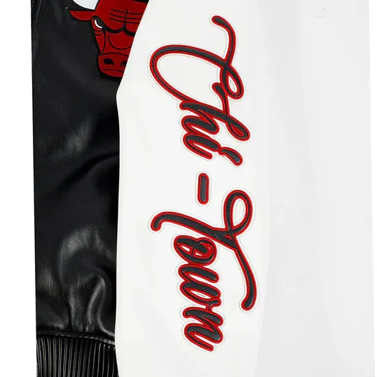 Pro Standard NBA CHICAGO BULLS CITY SIGNATURE MEN'S LEATHER VARSITY JACKET (Black)