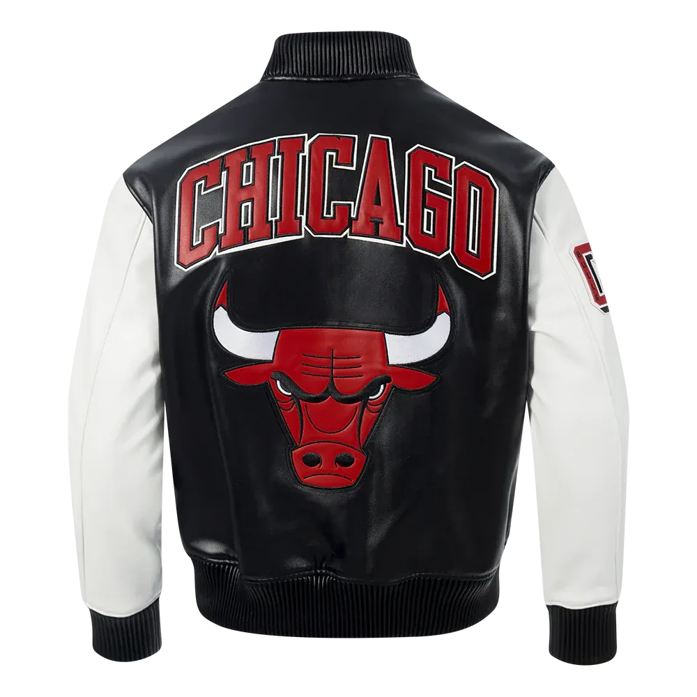 Pro Standard NBA CHICAGO BULLS CITY SIGNATURE MEN'S LEATHER VARSITY JACKET (Black)