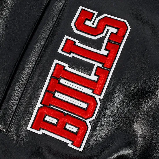Pro Standard NBA CHICAGO BULLS CITY SIGNATURE MEN'S LEATHER VARSITY JACKET (Black)