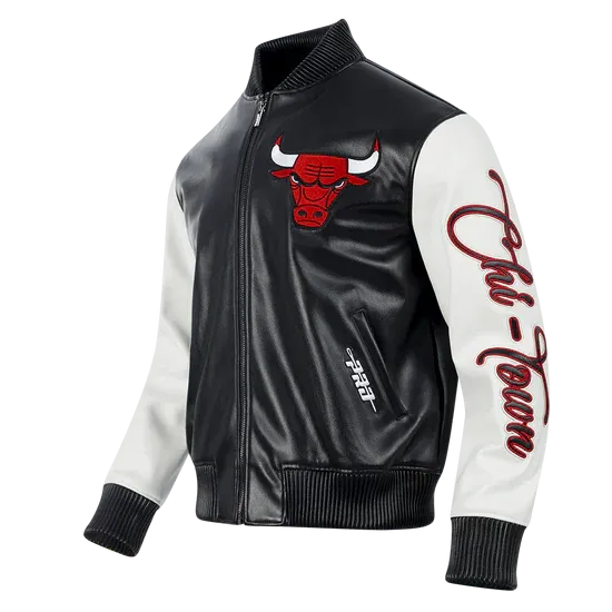 Pro Standard NBA CHICAGO BULLS CITY SIGNATURE MEN'S LEATHER VARSITY JACKET (Black)
