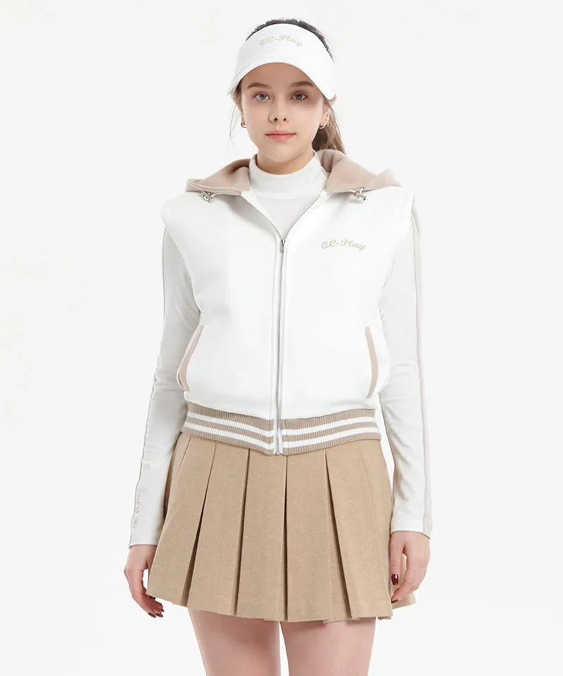 Q.C PLAY: Functional Neo-Double-Layer Quilted Lining Two-Tone Hooded Zip-Up Vest - Ivory