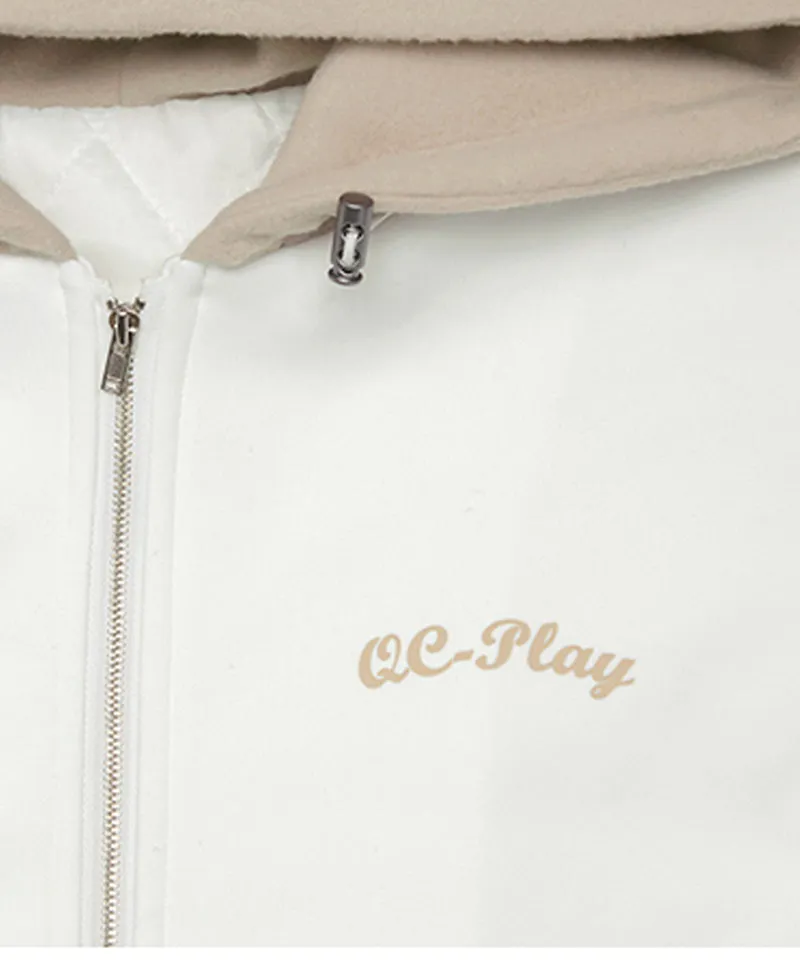 Q.C PLAY: Functional Neo-Double-Layer Quilted Lining Two-Tone Hooded Zip-Up Vest - Ivory